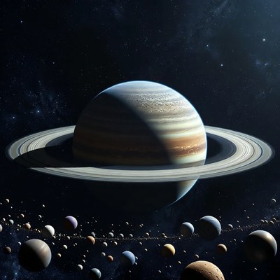 Saturn with Rings and Stars
