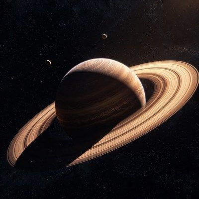 Saturn with rings in space