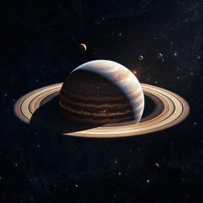 Saturn with Rings in Space