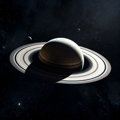Saturn with Rings in Space