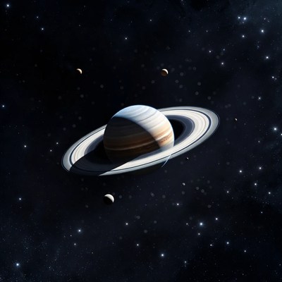 Saturn with rings in starry space