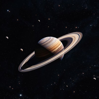 Saturn with rings in space