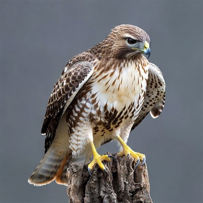 Red-tailed Hawk Perched on Stump