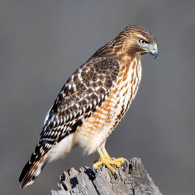 Red-tailed Hawk Perched on Stump