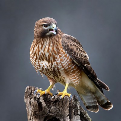 Red-tailed Hawk Perched on Stump