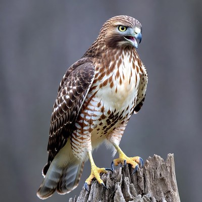 Red-tailed Hawk Perched on Stump