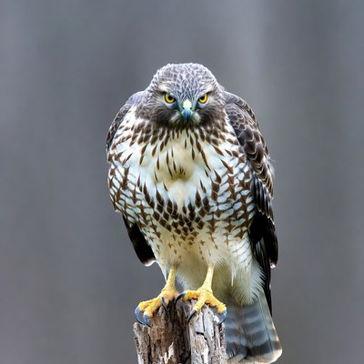 Red-tailed Hawk Perched on Stump