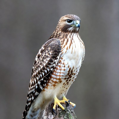 Red-tailed Hawk Perched on Stump