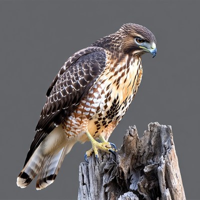 Red-tailed Hawk Perched on Stump