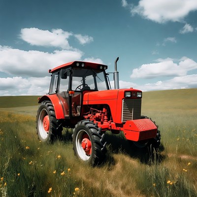 Red Tractor in Green Field