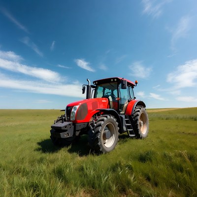 Red Tractor in Green Field