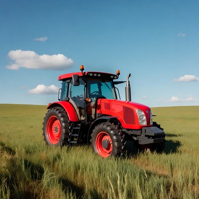 Red Tractor in Green Field