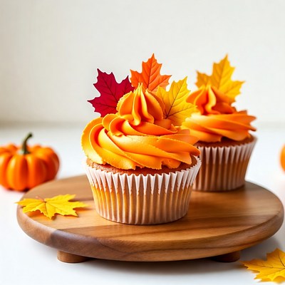 Orange Cupcakes with Maple Leaves