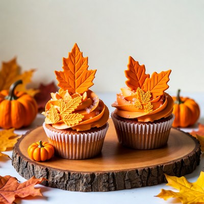 Autumn Cupcakes with Maple Leaves