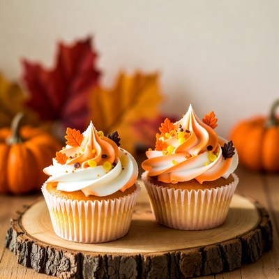 Halloween Cupcakes with Autumn Leaves