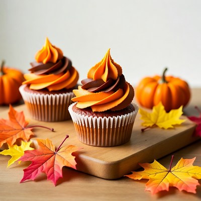 Orange Frosted Cupcakes with Pumpkins