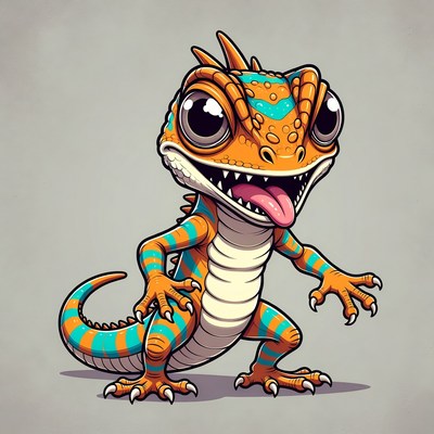 Cartoon Orange Lizard Sticking Tongue Out