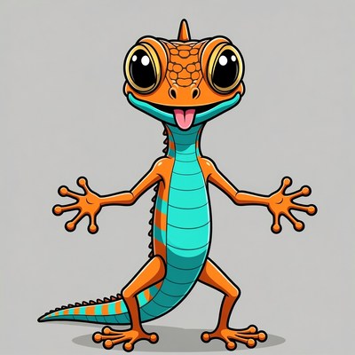 Cute cartoon gecko with tongue out