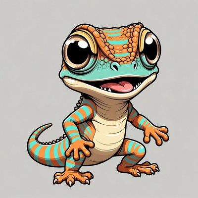 Cute cartoon baby lizard smiling