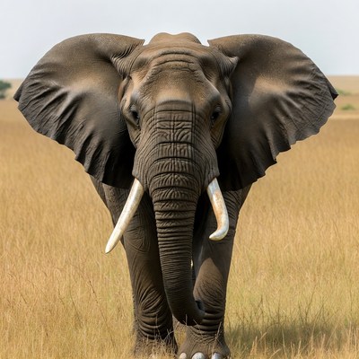 African elephant walking in savanna grass