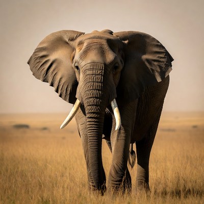 African elephant walking in savanna grass