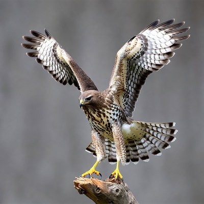 Red-tailed Hawk Perched with Wings Spread