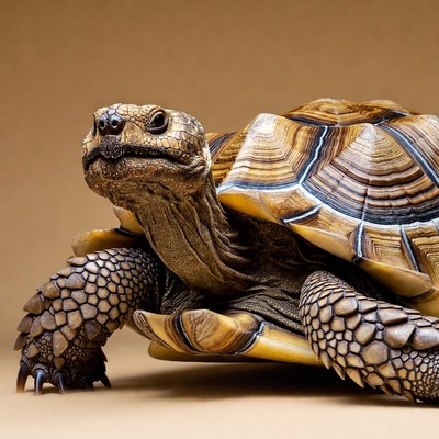 Radiated Tortoise on Brown Background