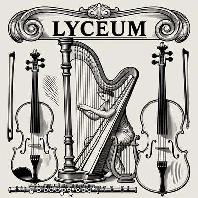 Woman Playing Harp with Violin Flute