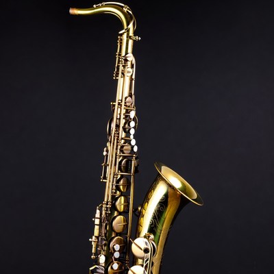 Golden saxophone on black background