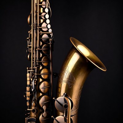 Vintage Brass Saxophone on Black Background