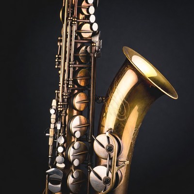 Vintage Brass Saxophone on Black Background
