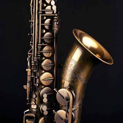 Brass saxophone on black background