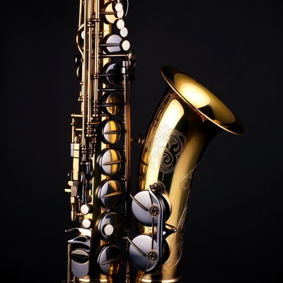 Shiny gold saxophone on black background