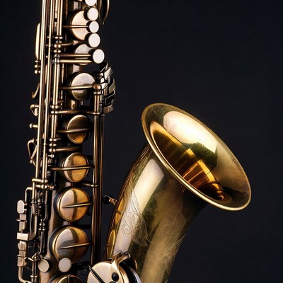 Brass saxophone on black background