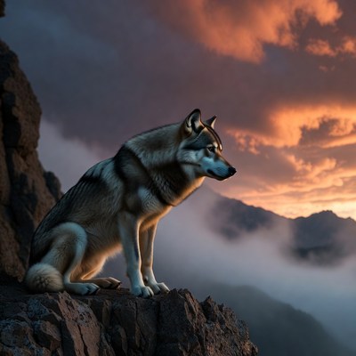 Siberian Husky on Mountain Cliff