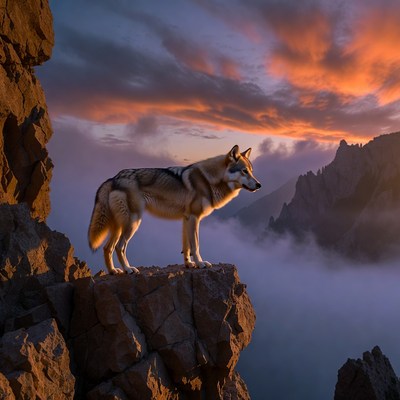 Husky standing on mountain cliff