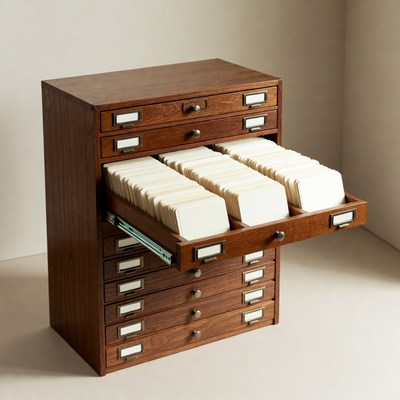 Wooden Card Catalog Drawer Open