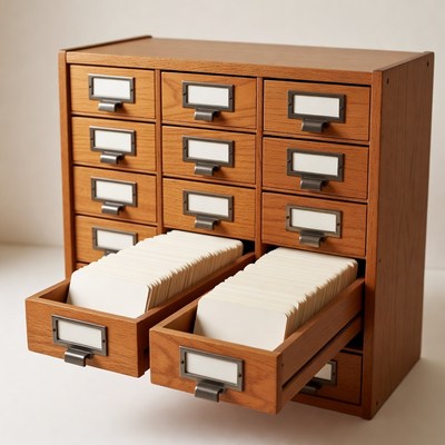 Wooden Card File Cabinet with Open Drawers