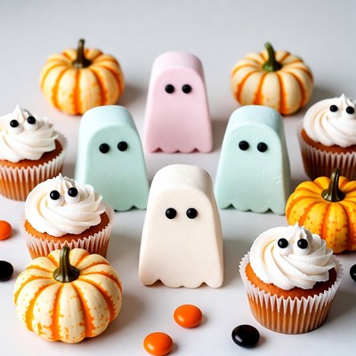 Halloween Ghost Cupcakes and Pumpkins