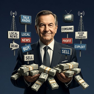 Man holding cash with media signs