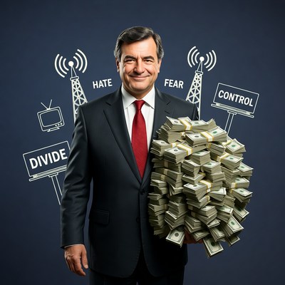 Man holding cash with media control icons