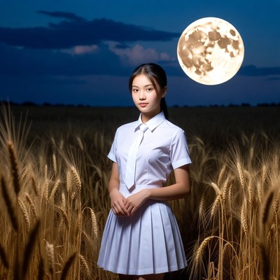 Asian girl in school uniform with moon