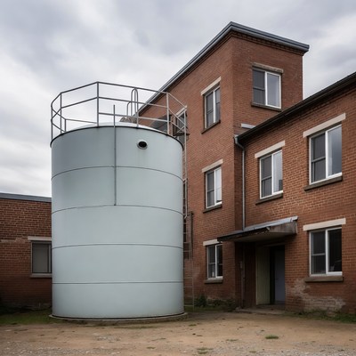 White Water Tank Beside Brick Building