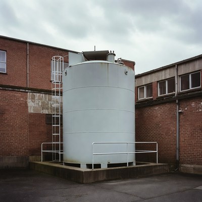 White Industrial Tank with Ladder