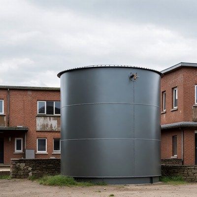 Large Gray Water Tank Building