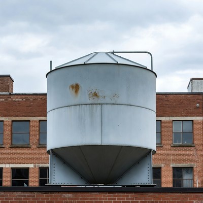 Rusty Water Tower on Brick Buildings