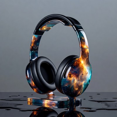 Galaxy Nebula Headphones on Stand