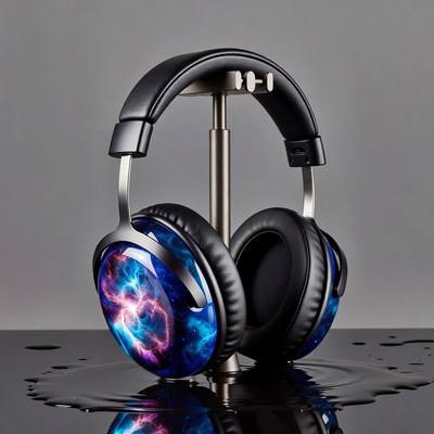 Galaxy Nebula Headphones on Stand