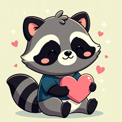 Cute raccoon holding heart
