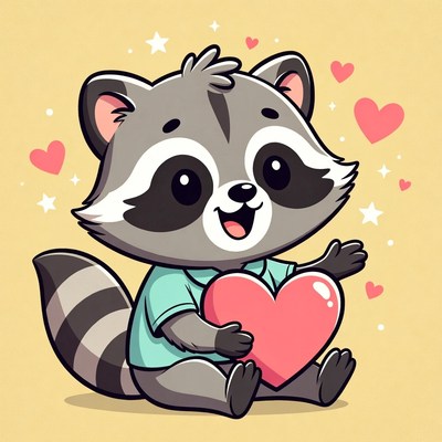 Cute raccoon holding heart